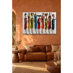 Impression sur toile de femmes africaines portant des paniers dans des robes colorées - Product Image 1