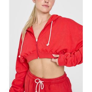 Moda mujer cremallera Crop Hoodie Casual Streetwear Zip Front Cropped sudadera Bulk Factory Supply - Product Image 5