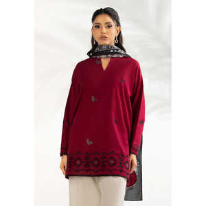 Ensemble de costume brodé en cambric 3 pièces pour femmes avec écharpe imprimée IPST-SCF-77402 - Product Image 1