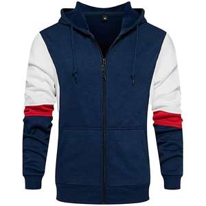 Sweat à capuche en molleton avec fermeture éclair pour hommes Sweat à capuche en coton à blocs de couleurs avec cordon de serrage pour hommes avec poche kangourou - Product Image 1