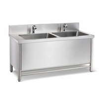 Wastafel Cuci Tangan Otomatis Sensor Stainless Steel SUS304 Dua Stasiun 1500x600x900mm