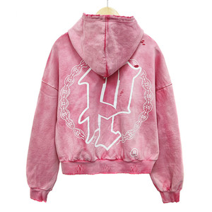 Sudadera con capucha lavada con ácido con bordado | Sudaderas con capucha de calle vintage de gran tamaño al por mayor | Proveedor de sudadera bordada con logotipo personalizado - Product Image 5