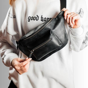 Sac banane en cuir véritable personnalisé avec logo, pour homme et femme, sac bandoulière en cuir véritable, sac de taille - Product Image 3