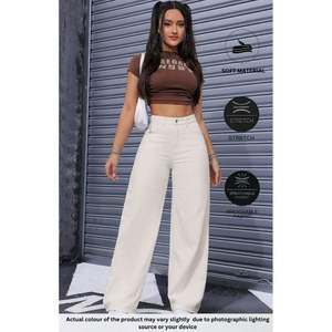 Jean en denim stretch crème à jambe large, design personnalisé, vente en gros, style urbain tendance, coupe ample, taille 26-40 OSCA - Product Image 2