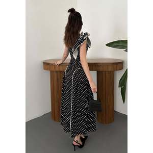 Black Low-Cut Ruffled Blouse and Skirt <b>Set</b> - Black - Product Image 6