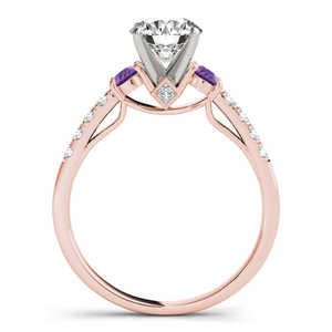 14K Rose Gold Fine <b>Jewelry</b> <b>Set</b> Diamond & Amethyst Three Stone <b>Bridal</b> Ring 0.55ct - Product Image 2