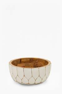 Bol à pied en bois de manguier avec motif décoratif pour servir une salade de fruits ou des ustensiles de cuisine décoratifs décor à la maison - Product Image 6