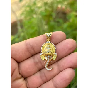 Pendentif Ganesh en argent 925 fait main avec motif or rose, plaqué rhodium, bijoux en cristal de style religieux pour cadeau - Product Image 3