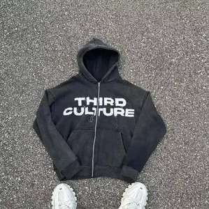 High Quality Acid Wash New Winter Oversized Vintage Heavy Acid Wash Sweat Suit Mens <b>Distressed</b> Embroidery Cut and Sew Tracksuit - Product Image 2