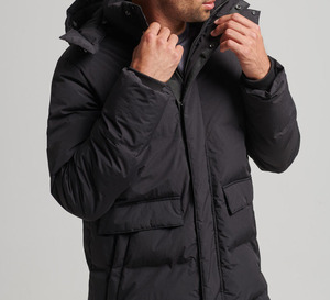 Unisex Warm Puffer Canvas Front Logo Hooded <b>Collar</b> Zipper Closure Cotton Filling Winter <b>Jacket</b> - Product Image 6