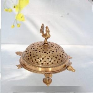 Brûleur d'encens en laiton en forme de paon avec base en forme de tortue à trois pattes, décoration artisanale - Product Image 3