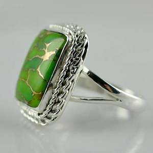 Boho December Birthstone Ring 925 Sterling Silver Handmade with Green Copper Turquoise <b>Statement</b> <b>Cushion</b>-Perfect Gift for Her - Product Image 4