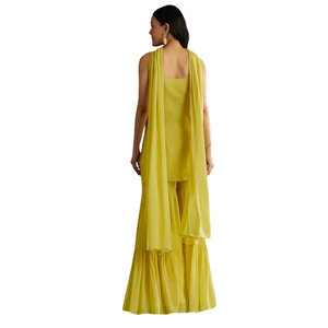 Vert citron Chinon Kurta Sharara ensemble avec tour de cou Dupatta pour la mariée Sangeet Mehndi occasions festives en gros et ethnique en vrac - Product Image 5