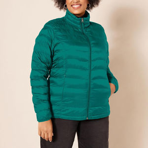 Veste matelassée légère pour femme, col montant, manteau d'hiver chaud, vêtement d'extérieur rembourré, veste élégante vert sarcelle avec fermeture éclair intégrale - Product Image 4