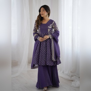 Wholesale manufacturer of crunchy silk sequence work <b>kurti</b> with sharara plazzo sets in bulk sizes for global exports - Product Image 1
