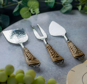 Gran oferta, juego de queso con mango tejido de caña de diseño martillado de 3 piezas, restaurante, Hotel, hogar, Navidad - Product Image 5