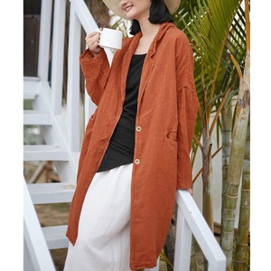 เสื้อโค้ทคาร์ดิแกนผ้าลินินวินเทจมีกระเป๋าทรงหลวมลำลองสำหรับผู้หญิง - Product Image 1