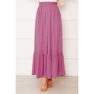 Rose Pink Modest Chiffon Pencil <b>Skirt</b> with <b>Elastic</b> Waist & Button Detail Comfortable & Breathable Digital Printed Made Spandex - Product Image 3