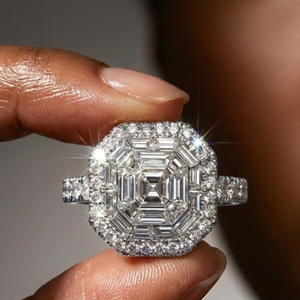 Fabricants de bijoux chinois, meilleures ventes : Bague de mariage classique en or blanc 18 carats, diamant de haute qualité taille brillant, style cluster, taille pie-cut - Product Image 3