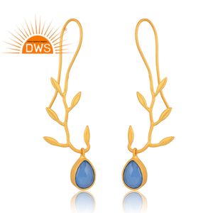 Nuevo diseño 925 plata esterlina 18K chapado en oro Natural azul Calcedonia piedra preciosa pendiente Demi joyería fina para mujer regalo para ella - Product Image 3