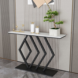 Minimalist Luxury CST017 <b>Console</b> <b>Table</b> White <b>Marble</b> <b>Top</b> Iron Frame Trestle Base Stable for Living Room Hotel Home Decoration - Product Image 1