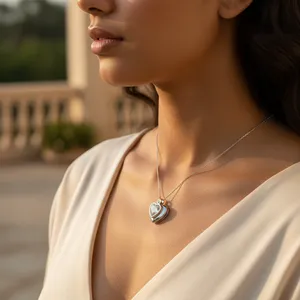 Colgante de Plata de Ley 925 con Forma de Corazón y Piedra Natural, Joyería Romántica con Dije Solitario para Mujer, para Uso Diario, Chapado en Rodio - Product Image 1