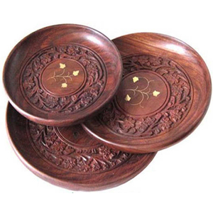 Ensemble de 3 petits bols en bois d'acacia Antique et unique, avec verre en bois et cuillère à assiette pour les hôtels et les Restaurants - Product Image 3