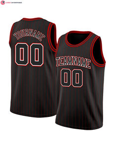 Maillot de basket-ball de haute qualité à fines rayures noir blanc-rouge authentique Sublimation - Product Image 2