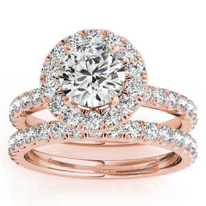 14k Rose Gold French Pave Halo Diamond Bridal Ring <b>Set</b> 1.20ct <b>Fine</b> <b>Jewelry</b> <b>Sets</b> - Product Image 5