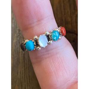 Zuni <b>Boho</b> Cluster <b>Ring</b> Multi-Strand Stone & Sterling <b>Silver</b> with Gold Plating Bezel Set Size 5 Everyday Wear and Promise - Product Image 2