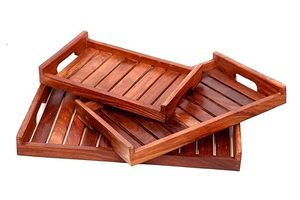 Juego de bandejas de madera modernas hechas a mano de Acube Industries, candelabros de Metal, linternas para desayuno, mesa de café, uso de mayordomo - Product Image 2