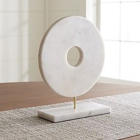 Ensemble de sculptures modernes en disque métallique texturé sur base en marbre, pièce d'art décorative ronde de luxe pour console d'étagère de table pour bureau à domicile