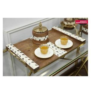 ถาดเสิร์ฟไม้กระถินเทศฝังมุกสไตล์อาหรับ งานฝีมือคุณภาพ ของขวัญรอมฎอนและอีด ปรับแต่งสีและขนาดได้ พร้อมหูจับ - Product Image 4