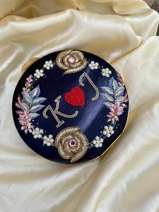Women's Designer Printed Embroidery Initials <b>Pearl</b> <b>Clutch</b> Customizable Round Silk Lining Handbag for Girls - Product Image 5