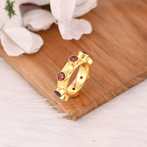 Anillo de Eternidad de Plata 925, Chapado en Oro, con Granate Natural de Mozambique, Engaste de Bisel de 4 mm, Anillo de Piedra Natal, Anillo de Bodas al por Mayor - Product Image 4