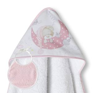 1X1 MT. Mod. Toalla de Baño para Recién Nacidos con Diseño de Oso, de Tela de Rizo Estampada, Color Rosa, para Uso en el Baño - Product Image 1