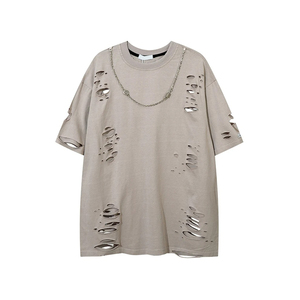 Men's New Acid Wash Vintage Distressed Dropped Shoulder Oversize <b>Tshirt</b> Knitted Boxy Short Sleeve Mock Neck OEM Available - Product Image 3