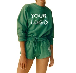 100% สเวตเชิ้ตคอตตอนฝรั่งเศสเทอร์รี่พิมพ์โลโก้สีเขียวไซส์ใหญ่เสื้อฮู้ดสั้นเสื้อผ้าสไตล์ลำลองฤดูร้อน - Product Image 1