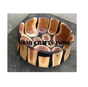 Ensaladera de madera y resina epoxi de moda, pegatina de esmalte de madera de Mango, cuenco de vajilla para servir ensalada de madera - Product Image 1