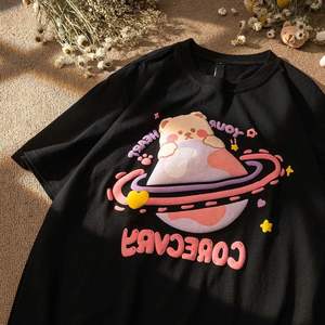 T-shirt imprimé bouffant Streetwear pour hommes personnalisé OEM d'usine T-shirt surdimensionné en coton Chemise à logo en relief 3D - Product Image 5