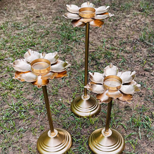 Lotus Shaped Metal Pedestal <b>Tealight</b> Candle <b>Holder</b> for Christmas Home Decor Heat-Resistant - Product Image 1