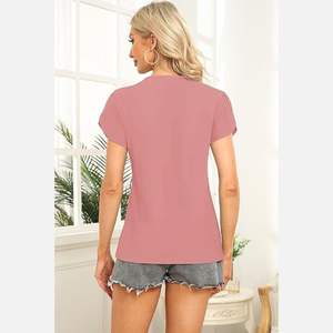 เสื้อยืดผู้หญิงสีพื้น ระบายอากาศได้ดี แขนปกติ สำหรับฤดูร้อน แฟชั่นลำลอง ทรงพอดีตัว คอเหลี่ยม แต่งกระดุม - Product Image 3