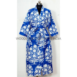 Indian Handmade Cotton Kaftan <b>Dressing</b> <b>Gown</b> <b>Long</b> Maxi Kimono Robe Women Night <b>Gown</b> Shower Robe Gift Handcrafted Her Sleepwear - Product Image 1