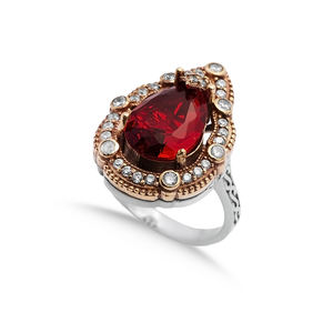 Joyería turca otomana estilo auténtico diseño de pera anillo granate CZ piedra plata hecho a mano al por mayor - Product Image 1