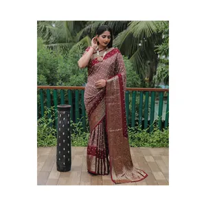 Indiase Stijl Kleding Feestkleding Sari Pure Bandhej Zijde Saree Indianzijde Saree Van Indiase Fabricage