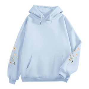 Sweats à capuche imprimés floraux pour femmes bleu clair Sweat-shirt graphique à fleurs esthétiques vintage Pull à capuche thermique en polaire Boho mignon - Product Image 1