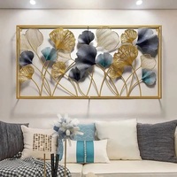 Arte de Pared de Hoja de Ginkgo Grande, Moderno, Dorado, Metálico, Hecho a Mano, Duradero, Decoración Colgante de Lujo para Sala de Estar, Dormitorio, Boda
