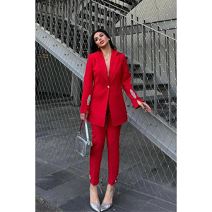 Giacca Blazer a gamba dritta con dettagli in pietra da donna con Set elegante di pantaloni - Product Image 2