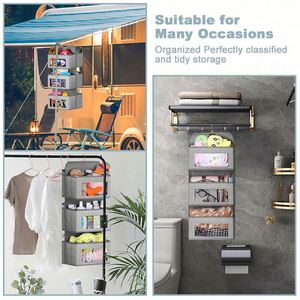 Organisateur de placard suspendu pliable à 6 niveaux, étagère de placard suspendue à 6 niveaux avec 2 crochets robustes pour le rangement - Product Image 6