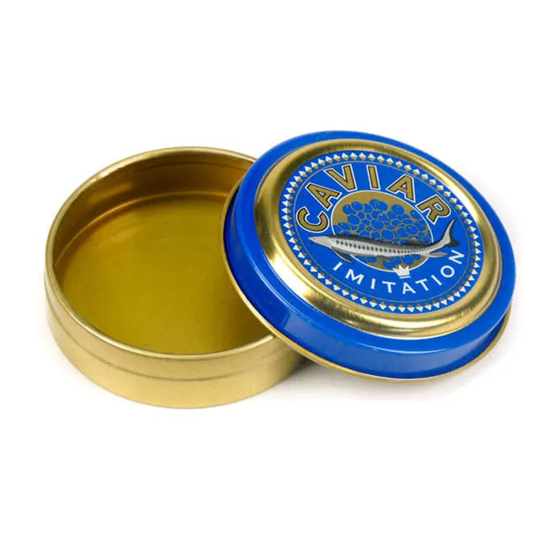 Custom food grade round caviar tin box metal tuna can packing with lid